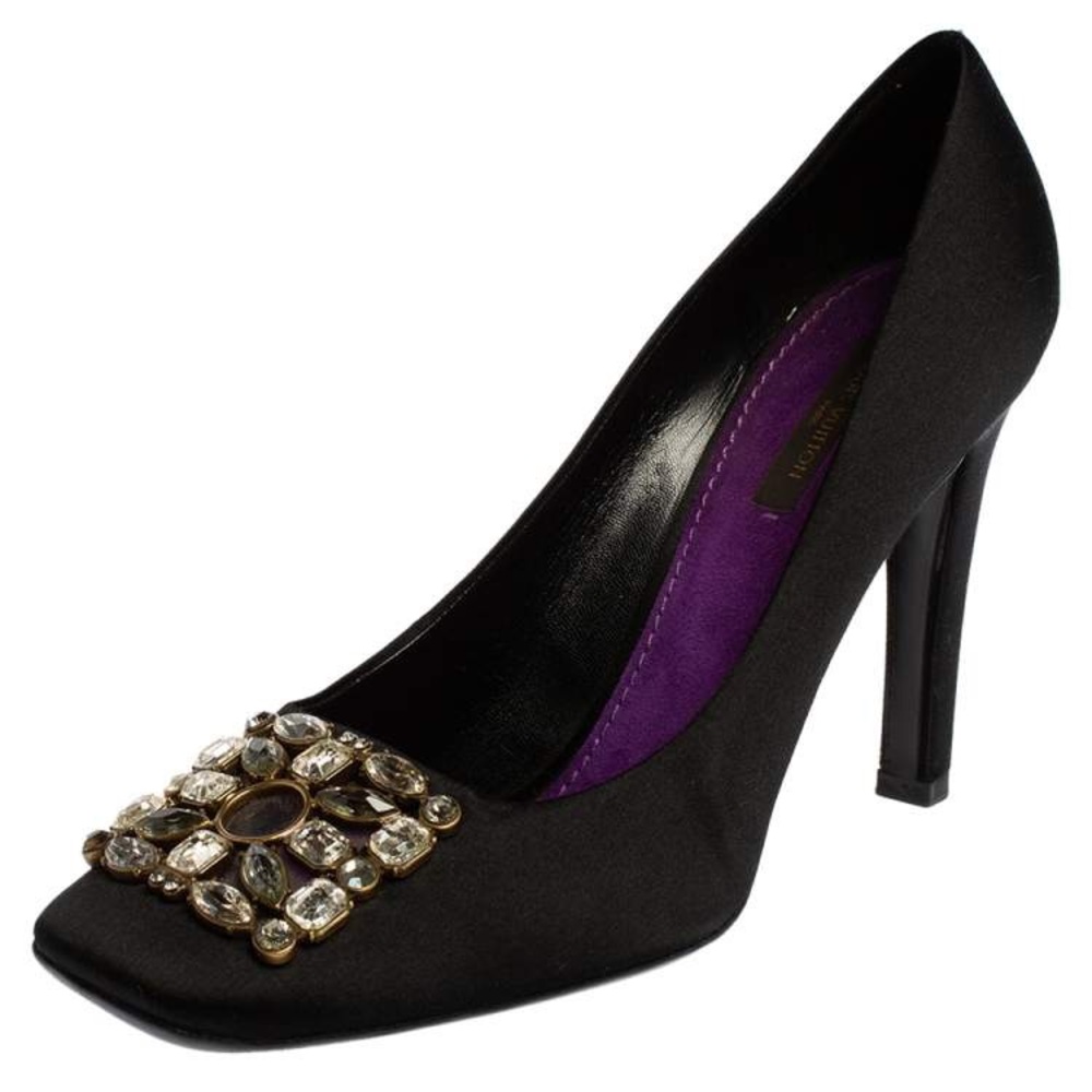 excellent condition vintage black satin louis vuitton heels
